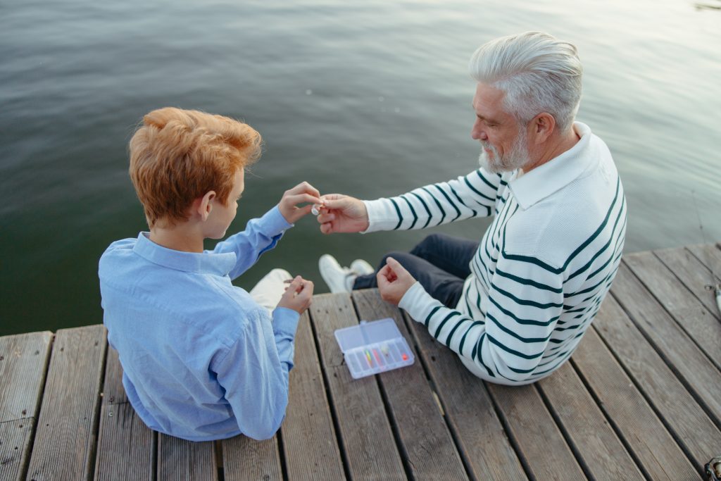 nice,mood,lake,grandfather,grandson