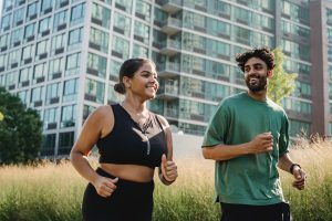 man and woman running breath for fitness performance