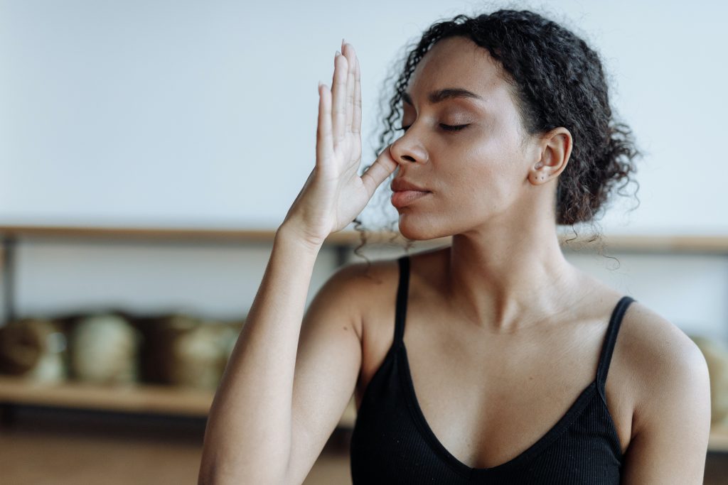 woman breathing through nose