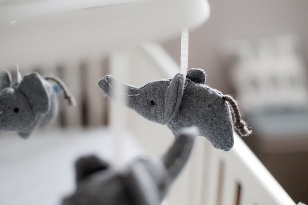 Baby,Crib,Mobile,With,Soft,,Grey,Elephants