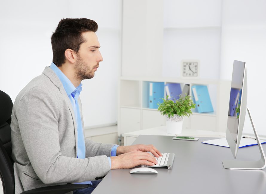 Incorrect,Posture,Concept.,Man,Sitting,At,Office,Table