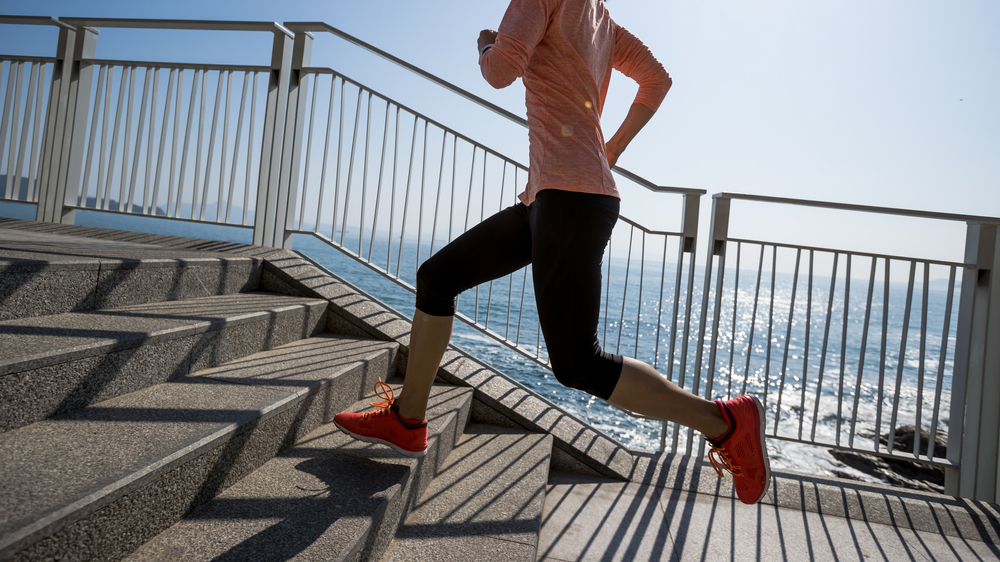 Healthy,Lifestyle,Fitness,Sports,Woman,Runner,Running,Up,Stairs,On